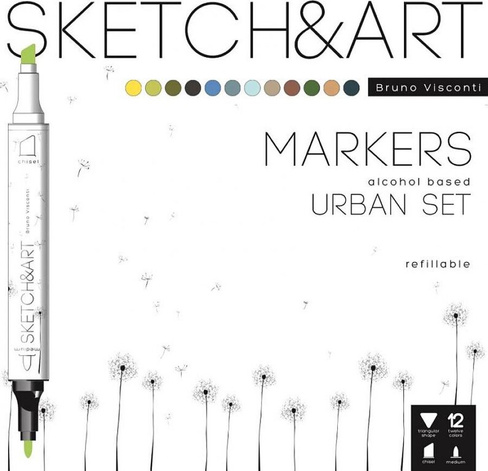 Маркер Bruno Visconti Набор маркеров Sketch&Art Архитектура двусторонних 12 цветов