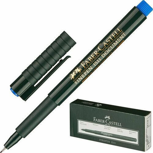Ручка Faber-Castell Ручка капиллярная "Finepen 1511", СИНЯЯ, корпус темно-зеленый, линия письма 0,4 мм, 151151