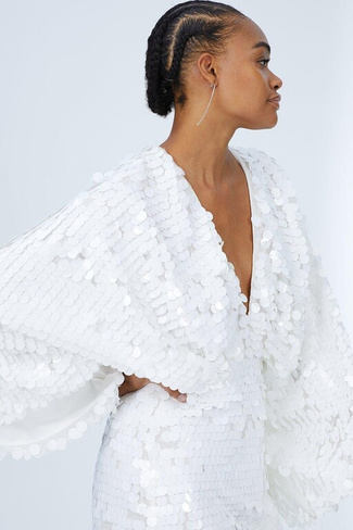Мини-платье-кимоно с перламутровым эффектом и пайетками Coast, белый