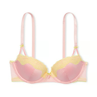Бюстгальтер Victoria's Secret Fun & Flirty Lace-Trim Satin Push-Up, розовый/желтый