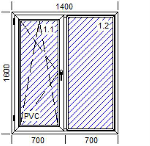 Окно ПВХ Exprof profekta plusи 1400х1600, двустворчатое, двухкамерное