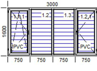 Пластиковое окно 3000х1600 Exprof Prona 60 мм четырехстворчатое СПО 24 мм