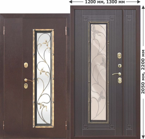 Дверь входная металлическая Плющ 1200х2050 1300х2050 Венге