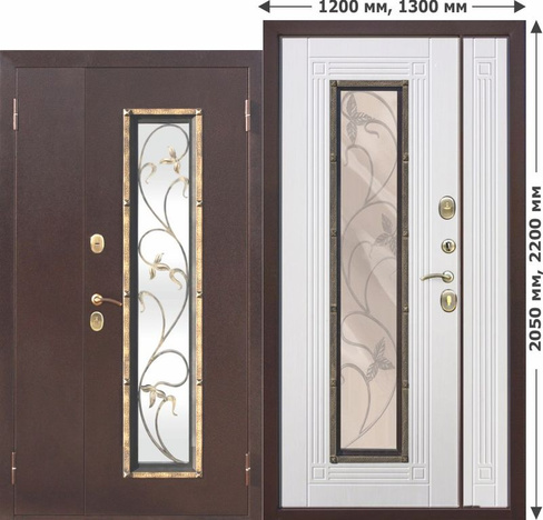Дверь входная металлическая Плющ 1200х2050 1300х2050 Белый ясень