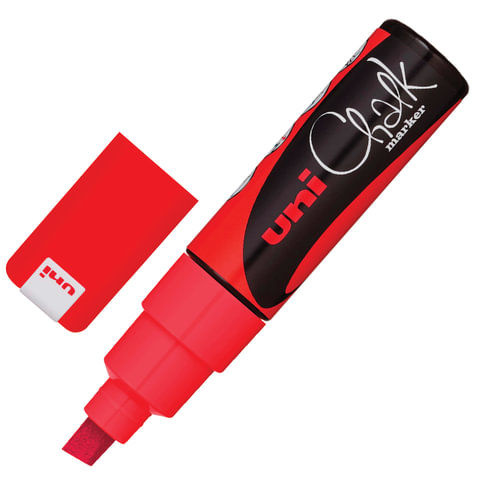 Маркер меловой UNI Chalk 8 мм КРАСНЫЙ влагостираемый для гладких поверхностей PWE-8K RED