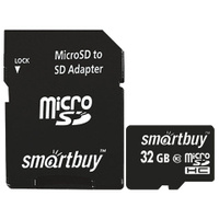 Карта памяти micro SDHC 32 GB SMARTBUY 10 Мб/сек. class 10 с адаптером SB32GBSDCL10-01