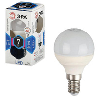 Лампа светодиодная ЭРА 7 60 Вт цоколь E14 шар холодный белый свет 30000 ч. LED smdP45-7w-840-E14