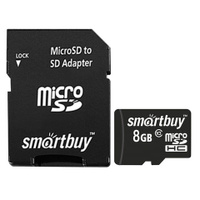 Карта памяти micro SDHC 8 GB SMARTBUY 10 Мб/сек. class 10 с адаптером SB8GBSDCL10-01