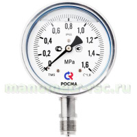 ТМ-521Р.00(0-0,16MPa)М20х1,5.200C.1,0 Манометр коррозионностойкий виброустойчивый показывающий диам. 100 мм; тип ТМ; сер