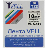 Лента для PT D450/D600/E300/2700 Vell VL-S241 Brother TZE-S241