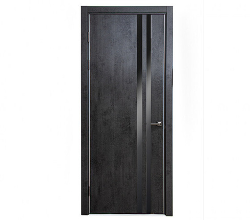 Межкомнатная дверь Лавия - 1, ПВХ, Серый камень, Зеркало графит