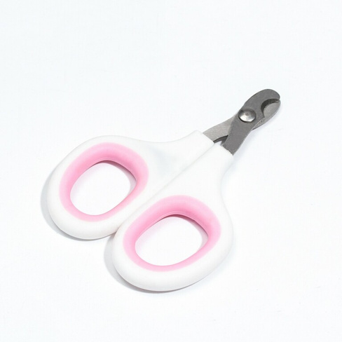 Ножницы-когтерезы с мягкими ручками, отверстие 8 мм, бело-розовые Пижон