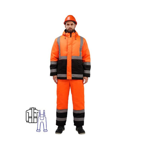 Костюм сигнальный рабочий зимний мужской зд01-КПК с СОП куртка и полукомбинезон (размер 60-62, рост 158-164)