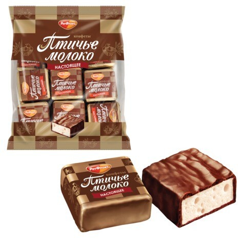 Конфеты шоколадные РОТ ФРОНТ Птичье молоко суфле сливочно-ванильные 225 г пакет РФ09922