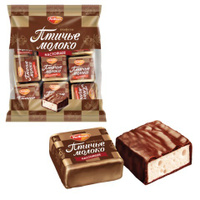 Конфеты шоколадные РОТ ФРОНТ "Птичье молоко", суфле, сливочно-ванильные, 225 г, пакет