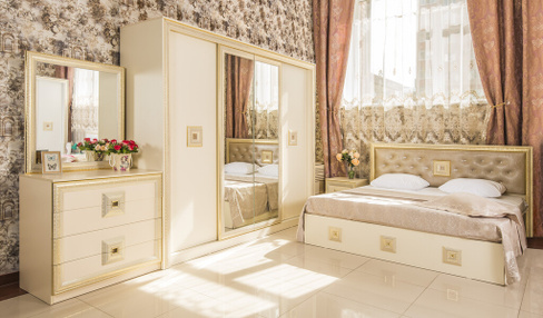Спальня Богемия с 4 дверным шкафом Бежевый матовый ЭдРуМ