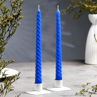 Набор свечей витых, 2,2х 25 см, лакированная 2 штуки, синий Дарим Красиво