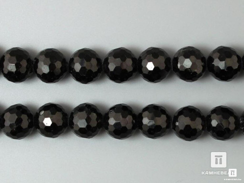 Бусины из шерла (чёрного турмалина), огранка, 48 шт. на нитке, 8 мм