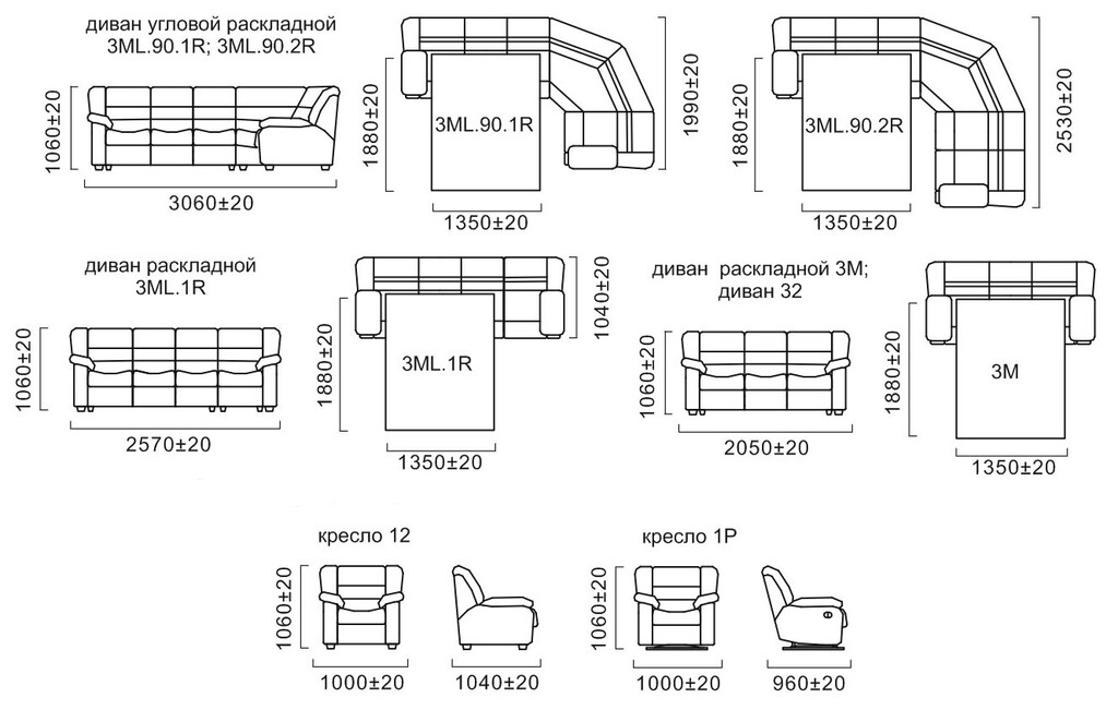 Схема углового дивана