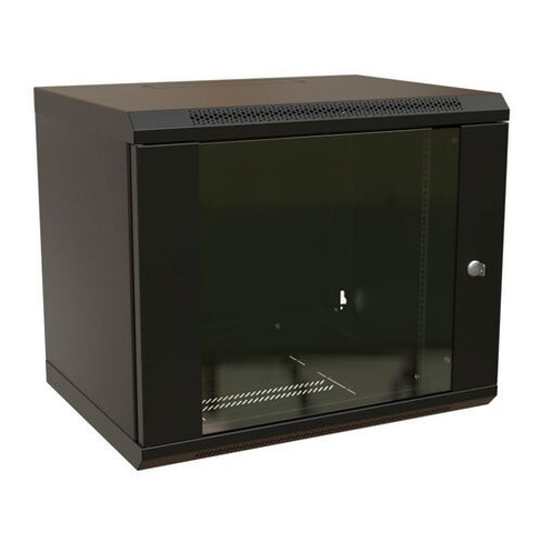 Шкаф коммутационный WRLINE WR-TW-1266-GP-RAL9004 настенный, стеклянная передняя дверь, 12U, 600x650x600 мм