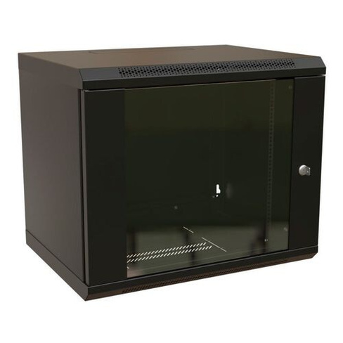 Шкаф коммутационный WRLINE WR-TW-1545-GP-RAL9004 настенный, стеклянная передняя дверь, 15U, 600x775x450 мм